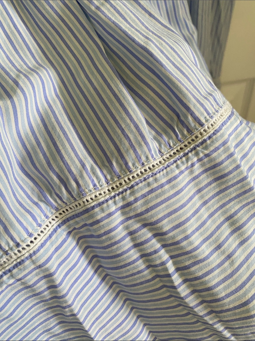 Eileen West Light Blue & White Striped Cotton Nightgown with Lace V-Neck - Picture 5 of 8
